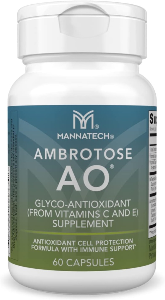 Mannatech Ambrotose AO 60 Capsules chargées avec vitamine C et vitamine E. Aide le corps contre les radicaux libres. Supplément de soutien sans gluten, sans laiterie et sans légumes