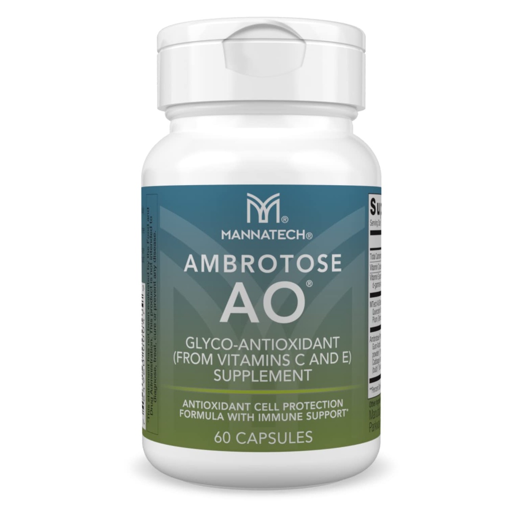Mannatech Ambrotose AO 60 Capsules chargées avec vitamine C et vitamine E. Aide le corps contre les radicaux libres. Supplément de soutien sans gluten, sans laiterie et sans légumes