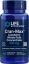 Prolongation de vie Cran-Max®, 500 mg, concentré de fruits entiers de canneberge, favorise la santé du piège urinaire avec des antioxydants puissants, sans gluten, végétarien, non-OGM, 60 capsules