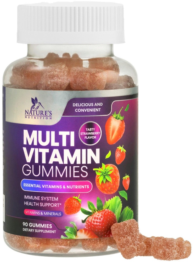 Gummies multivitamines pour adultes, Vitamines et minéraux gommy quotidiens avec des vitamines A, C, D, B12 pour les femmes et les hommes, Supplément de multivitamines gommy de soutien immunitaire, Vitamine multivitamine VIT pour adultes - 90 Gummies