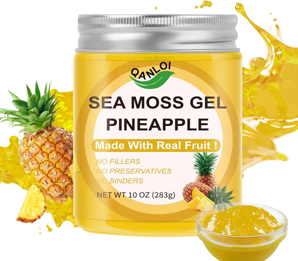 Gel de mousse de mer biologique,(10OZ) Gel de mousse de mer irlandaise fait avec de vrais fruits frais, sans gluten et vegan Friendly&non-OGM Superfood avec toutes les vitamines essentielles naturelles, Minéraux (Pineapple)