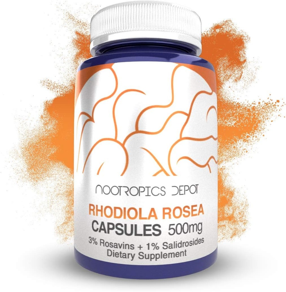 Nootropics Depot Rhodiola Rosea Capsules | 500mg | 3% Rosavins | 60 Count | Adaptogen Herb | Ayurvedic Supplement | Supports Healthy Stress Levels* | Promotes Brain Health*