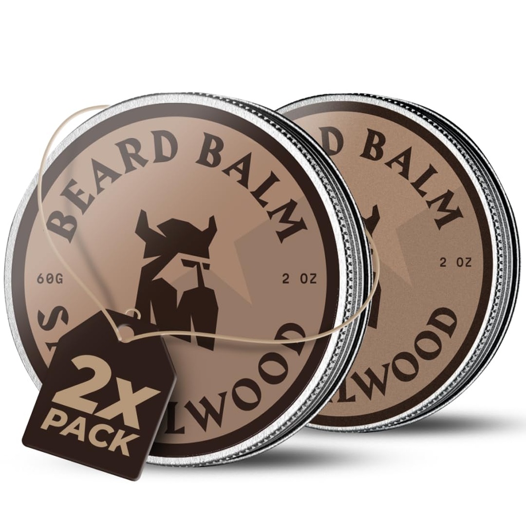 Baume à barbe viking pour les hommes - Laisser en conditionneur de barbe - Baume à barbe façonné avec des huiles de beurre, d'argan et de jojoba naturellement dérivées (4 once (paquet de 2), sandale)
