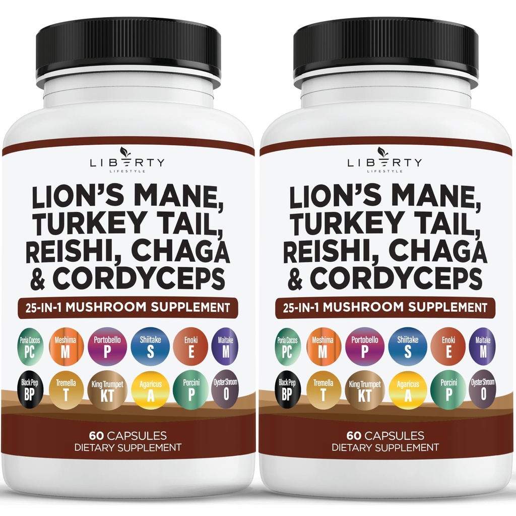 Lions Mane Champignon Supplément avec la dinde Tail Reishi Cordyceps Chaga avec la racine Marshmallow - 2-Pack