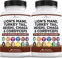 Lions Mane Champignon Supplément avec la dinde Tail Reishi Cordyceps Chaga avec la racine Marshmallow - 2-Pack