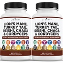 Lions Mane Champignon Supplément avec la dinde Tail Reishi Cordyceps Chaga avec la racine Marshmallow - 2-Pack