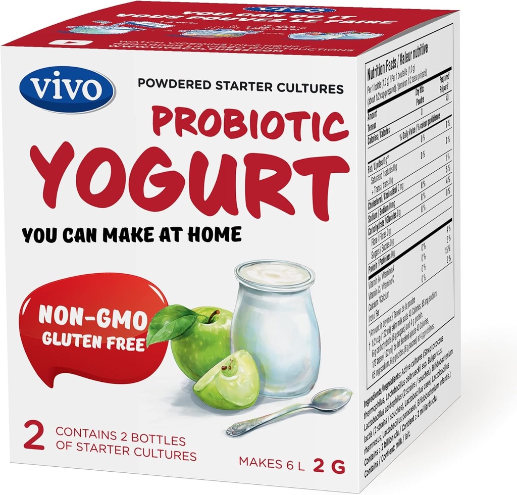 VIVO Probiotic Yogurt Starter/Natural (5 boîtes. 10 bouteilles) Ça fait 30 litres de yogourt.