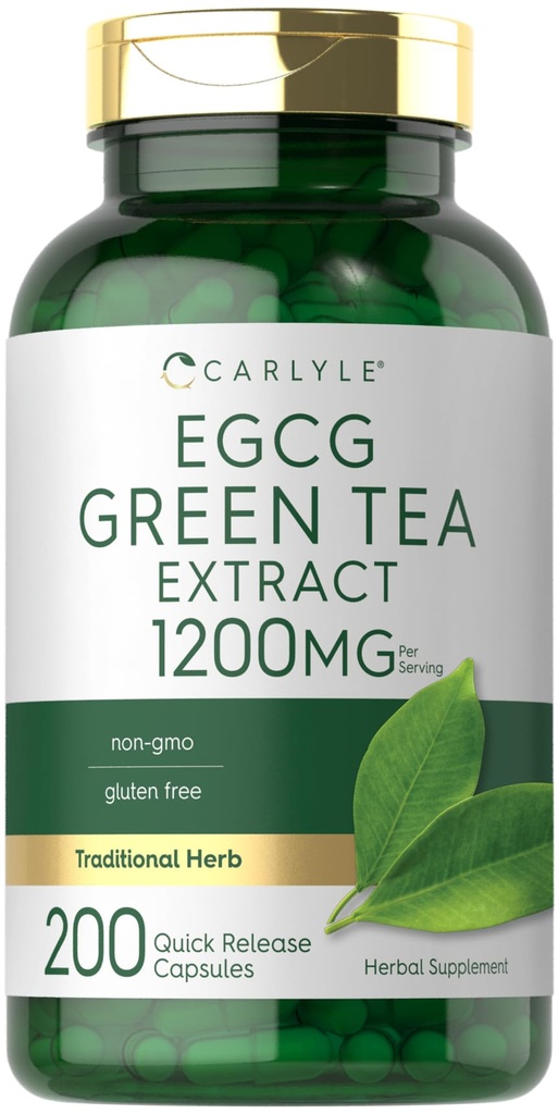 Carlyle EGCG Supplément à l'extrait de thé vert $ 1200mg $ 200 Capsules $ Non-OGM et sans gluten