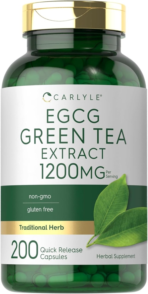 Carlyle EGCG Supplément à l'extrait de thé vert $ 1200mg $ 200 Capsules $ Non-OGM et sans gluten