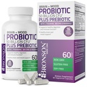 Bronson Cerveau + Mood Probiotique 50 Million CFU Plus Prébiotique avec L-Theanine, Bacopa et Rhodiola Non-OGM, 60 Capsules végétariennes