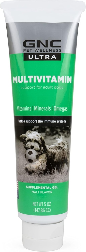 GNC Animaux de compagnie Ultra Multivitamine Gel/Paste, Tous les chiens, Malt Flavor, 5-oz Tube.
