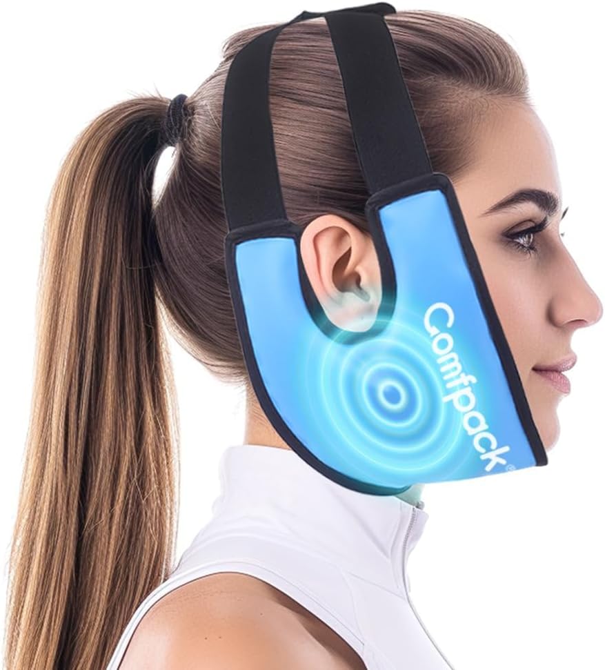 Sagesse Dents Ice Pack Head Wrap avec conception du trou d'oreille, FSA Admissible, Soft Face Ice Pack Gel Réutilisable Thérapie à froid chaud pour TMJ Pain Relief, Chirurgie orale, Gonflement du visage, Récupération de la tonsillectomie