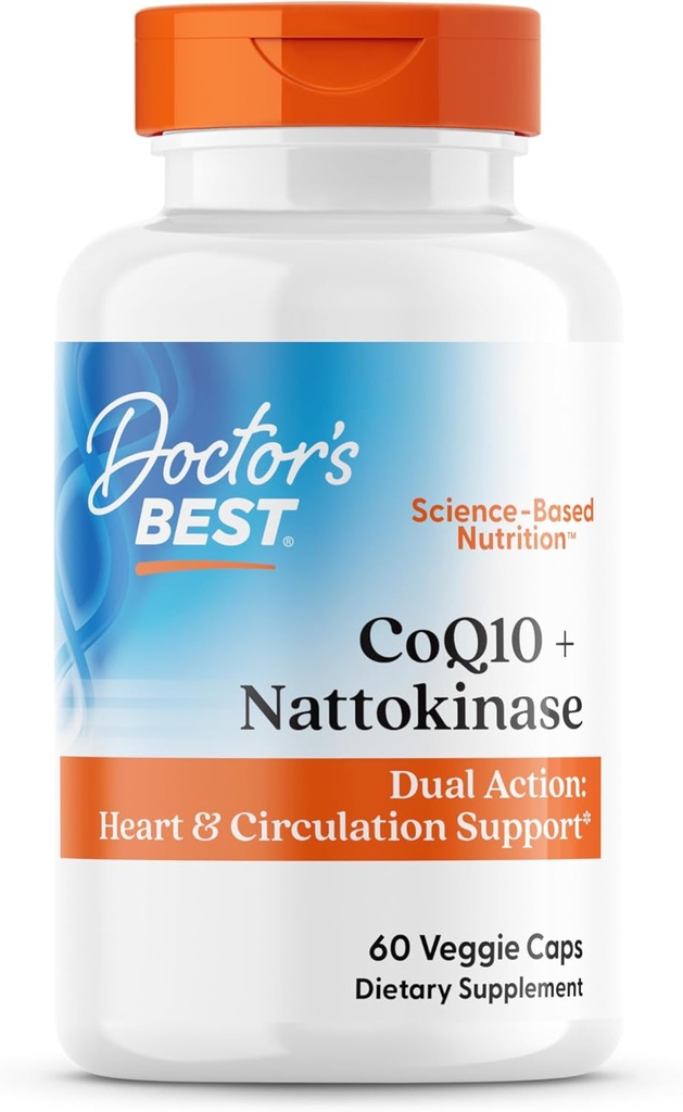 Le meilleur CoQ10 100 mg + Nattokinase 2000FU, soutient le soutien du coeur et de la circulation, non-OGM, sans gluten, végétalien, 60 capsules de légumes