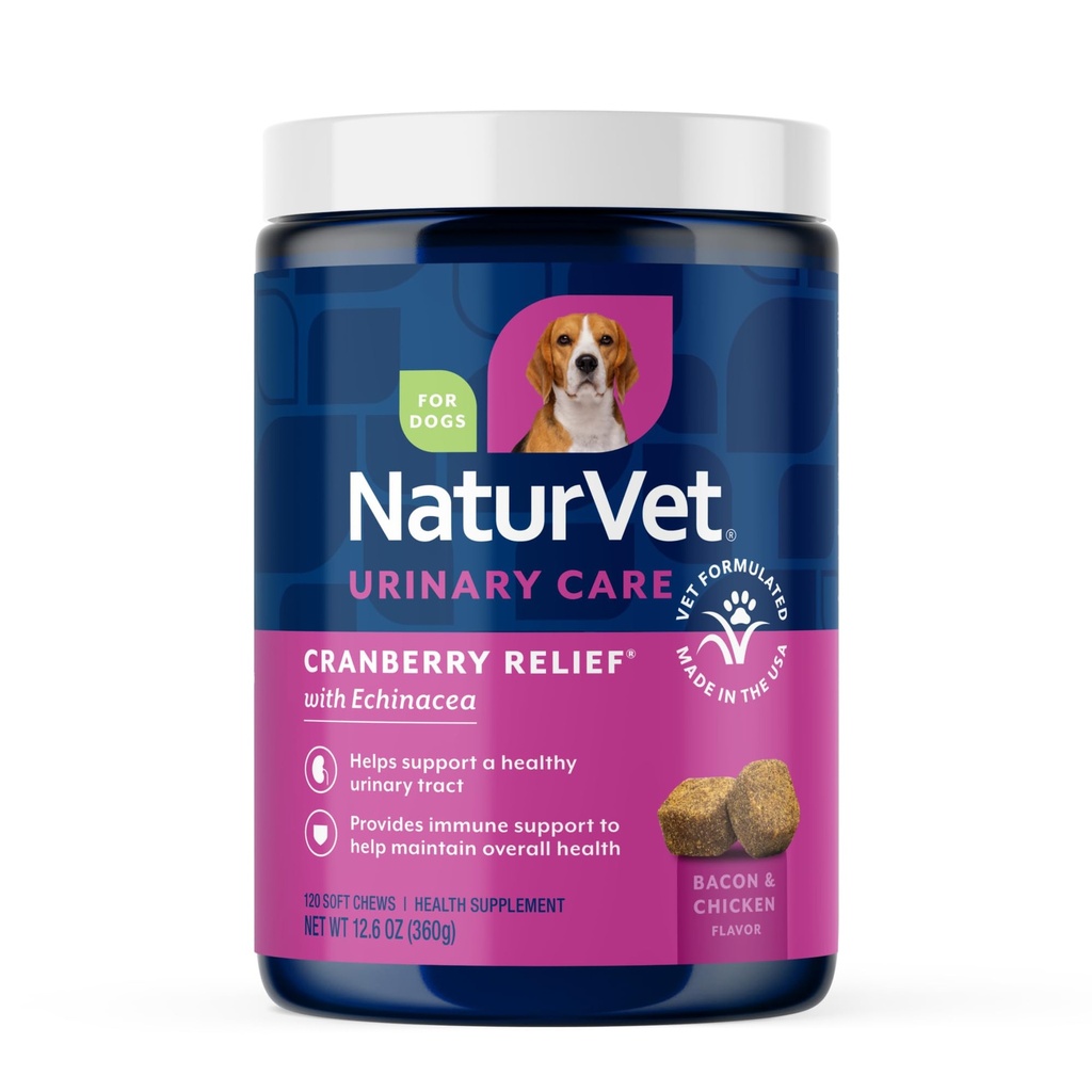 NaturVet – Cranberry Relief Plus Echinacea – Aide à soutenir un système de traitement urinaire et immunitaire sain – 120 chews doux