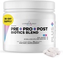 Livingood Daily Pre Pro Post Biotics mélange poudre, supplément de santé digestive avec les prébiotiques de l'inuline bleue agave biologique, SBO probiotiques, probiotiques pour les femmes et les hommes, non OGM, végétalien, 30 portions