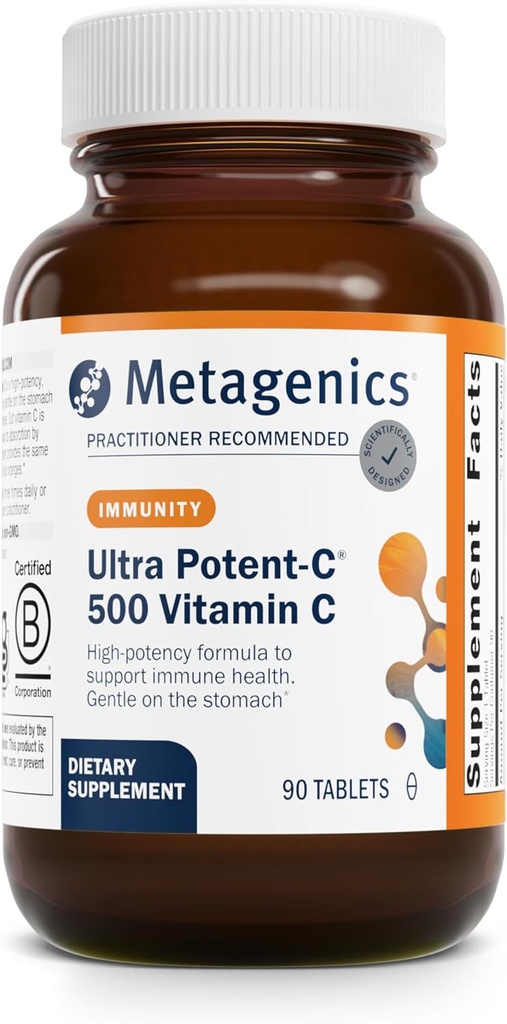 Métagène Ultra Potent-C 500 - Supplément de vitamine C tamponné pour le soutien immunitaire, la défense antioxydante et la formation de collagène - doux, ventre ami, non OGM, sans gluten - 90 comprimés