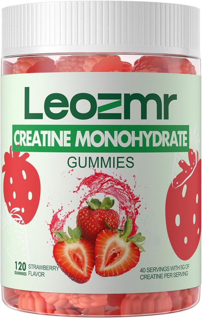 Creatine Monohydrate Gommies 5000mg pour les hommes et les femmes, Chewables Supplément de Creatine Monohydrate(120 Compte)- Fraise 120 Gommies