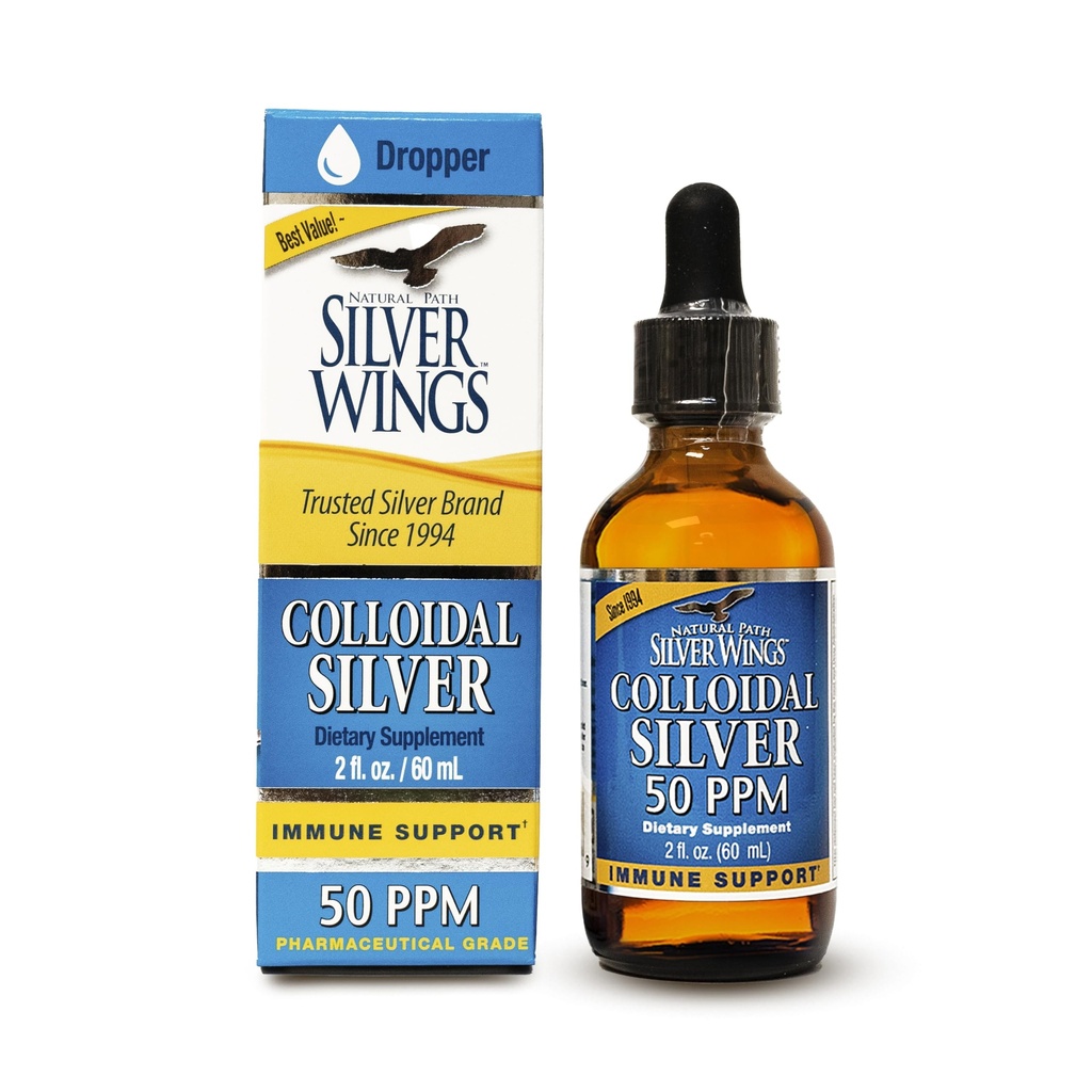 Path naturel Silver Ailes Colloïdal Argent 50ppm (250mcg) Supplément de soutien immunitaire 2 fl. oz.