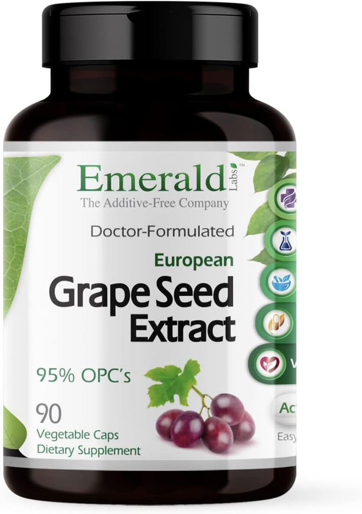 EMERALD LABS Extrait européen de graines de raisin - Supplément antioxydant et immunosupport - Soutienne un flux sanguin sain - 90 capsules végétales (90 jours d'approvisionnement)