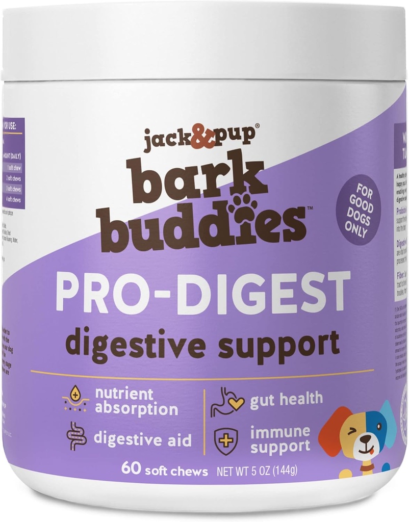 Porcs probiotiques Jack&Pup pour chiens - Porcs probiotiques pour chiens Petits et moyens - Bougies écorceuses Pro-Digest (jusqu'à 40 livres) Porcs probiotiques pour chiens, probiotiques pour chiens - Probiotiques pour chiots (60ct)