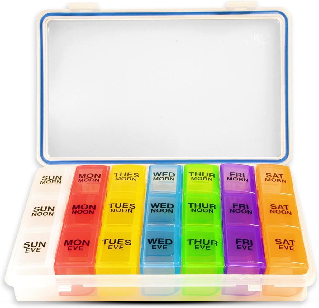 Organisateur de pilules GMS 7 jours 3 fois par jour - Avec des contenants quotidiens de médicaments amovibles, adapté à l'utilisation de vitamines et de médicaments - Organisateur hebdomadaire de comprimés sécurisé, robuste et imperméable, boîte à pilules idéale pour les voyages