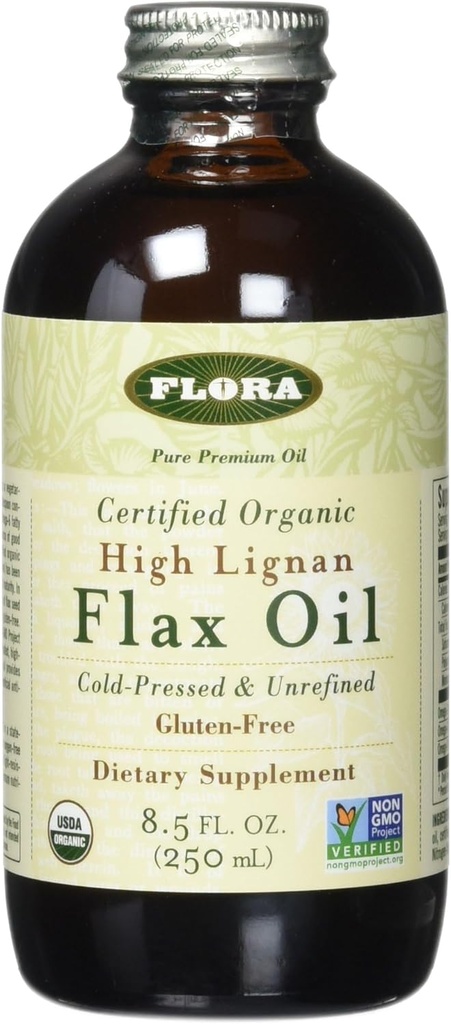 Huile de lin biologique à haute teneur en lignan 17 oz - pressé et non raffiné à froid - sans OGM et sans gluten