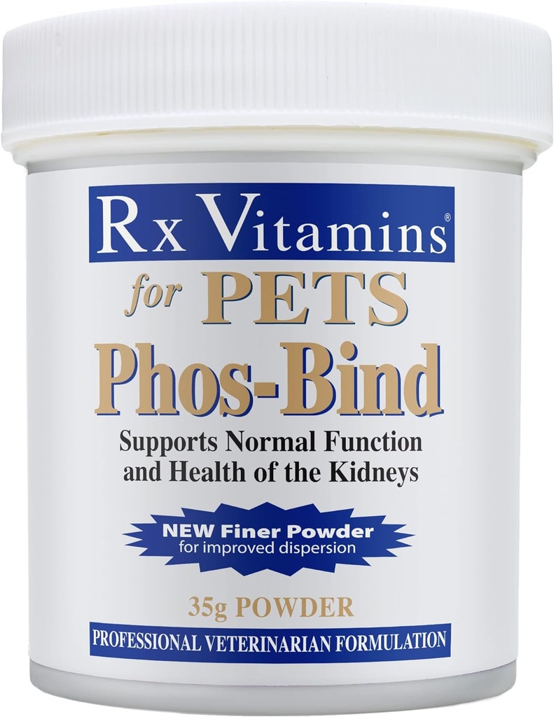 Rx Vitamines Phos-Bind - Supplément de soutien au rein Poudre - Binder au phosphate pour chats et chiens pour la santé du rein - soutient le nettoyage normal du rein et les soins essentiels du rein - 35g