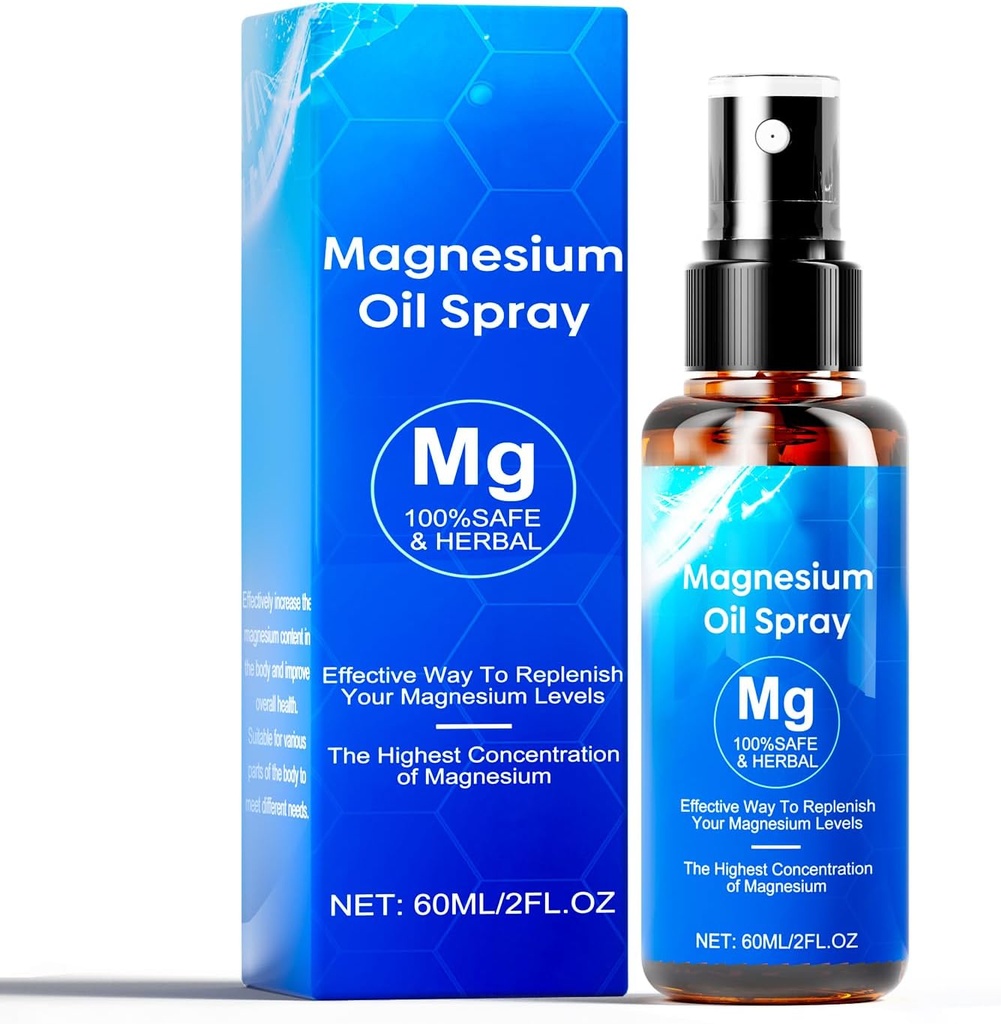 Vaporisateur d'huile de magnésium, Huile de magnésium Peau et Corps Extra Strength, 60Ml Spray d'huile de chlorure de magnésium pur, Spray de magnésium naturel biologique, Facile à absorber et à utiliser