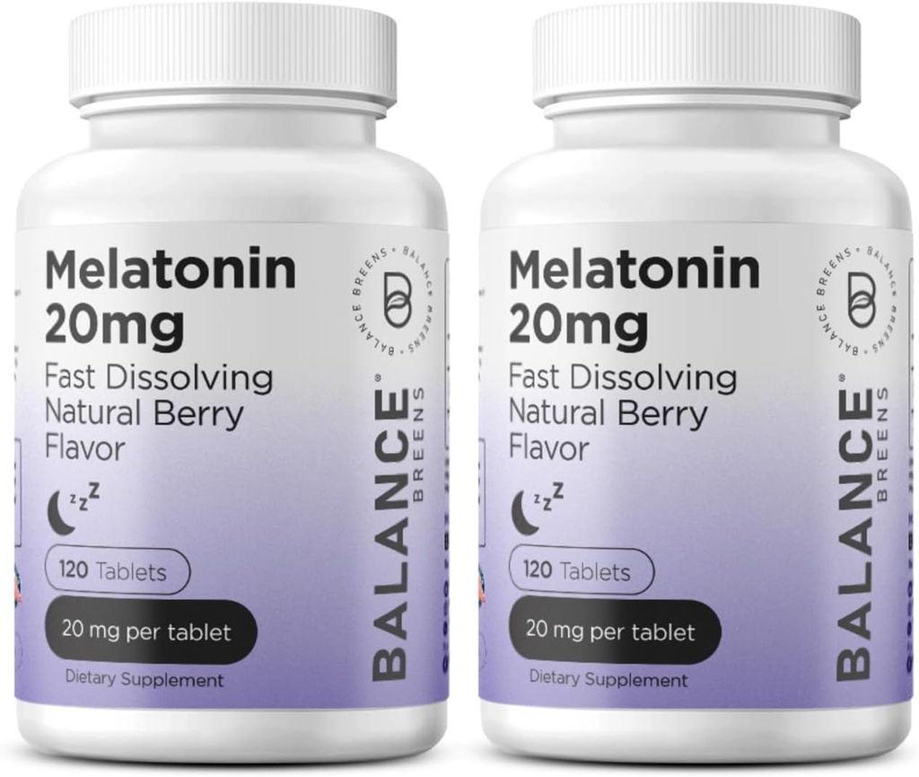 Melatonine 20mg Comprimés à dissolution rapide - haute puissance, action rapide, soutien de sommeil naturel - Aides au sommeil pour les adultes - Non-Goggy, formule sans médicament - 120 pilules pour dormir - Pack de 2