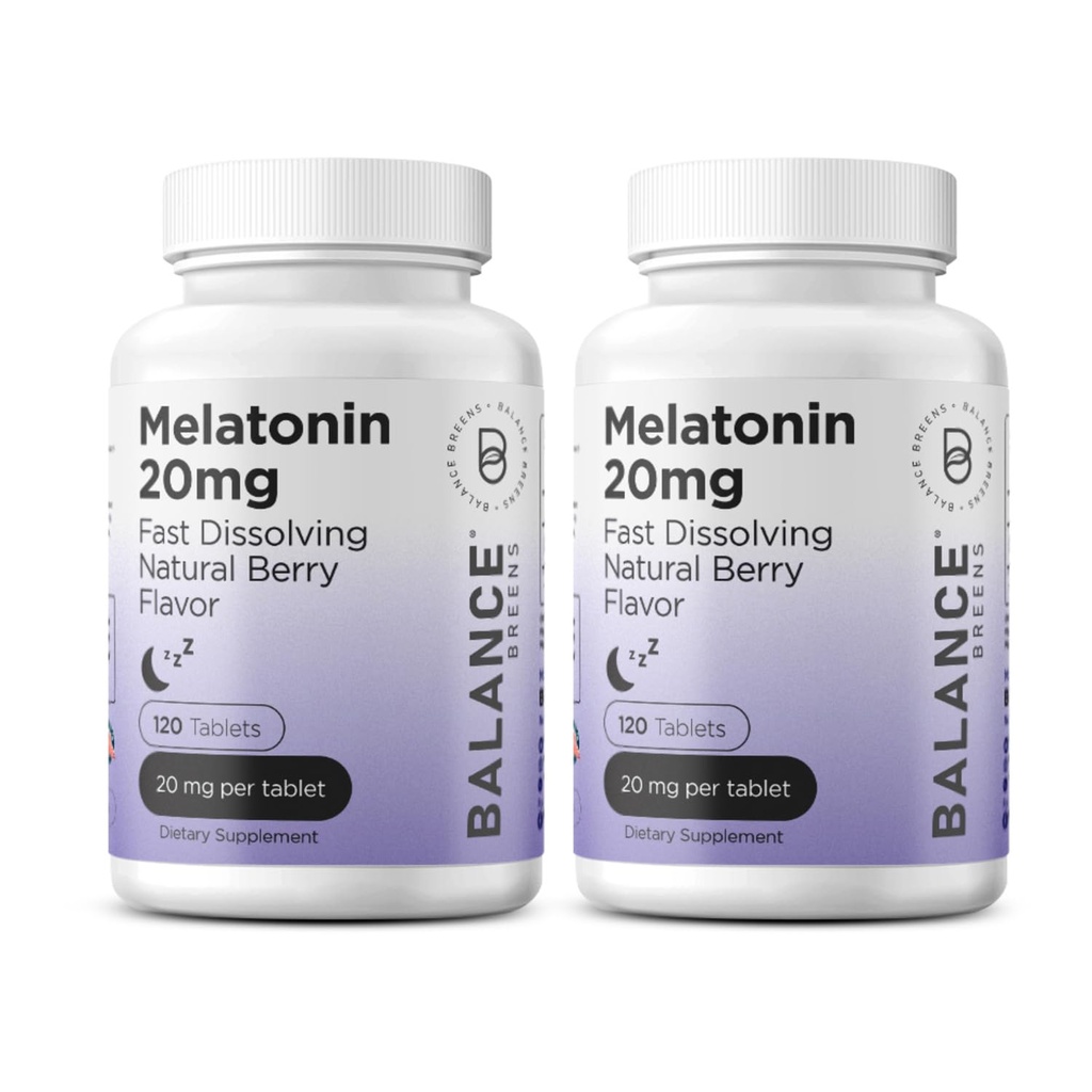 Melatonine 20mg Comprimés à dissolution rapide - haute puissance, action rapide, soutien de sommeil naturel - Aides au sommeil pour les adultes - Non-Goggy, formule sans médicament - 120 pilules pour dormir - Pack de 2