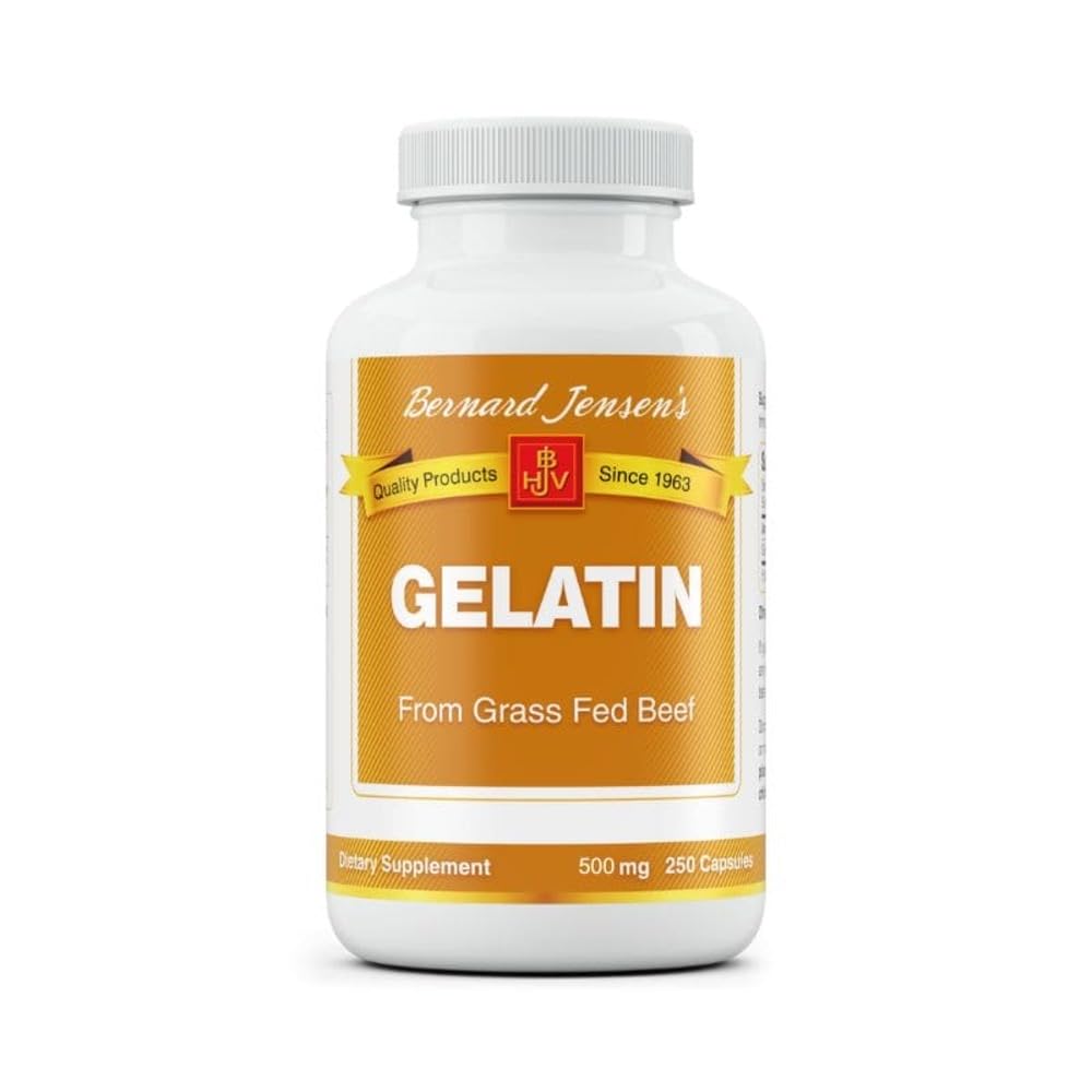 Capsules gélatine de Bernard Jensen, 500mg – 250 Capsules, gélatine pour une peau, des cheveux et des ongles sains