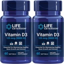 Extension de vie Vitamine D3 125 Mg (5000 Iu) – Promotion de la santé osseuse, de la santé cérébrale et de la fonction immunitaire – Non-OGM – Sans gluten – Deux paquets – 2 x 60 Softgels