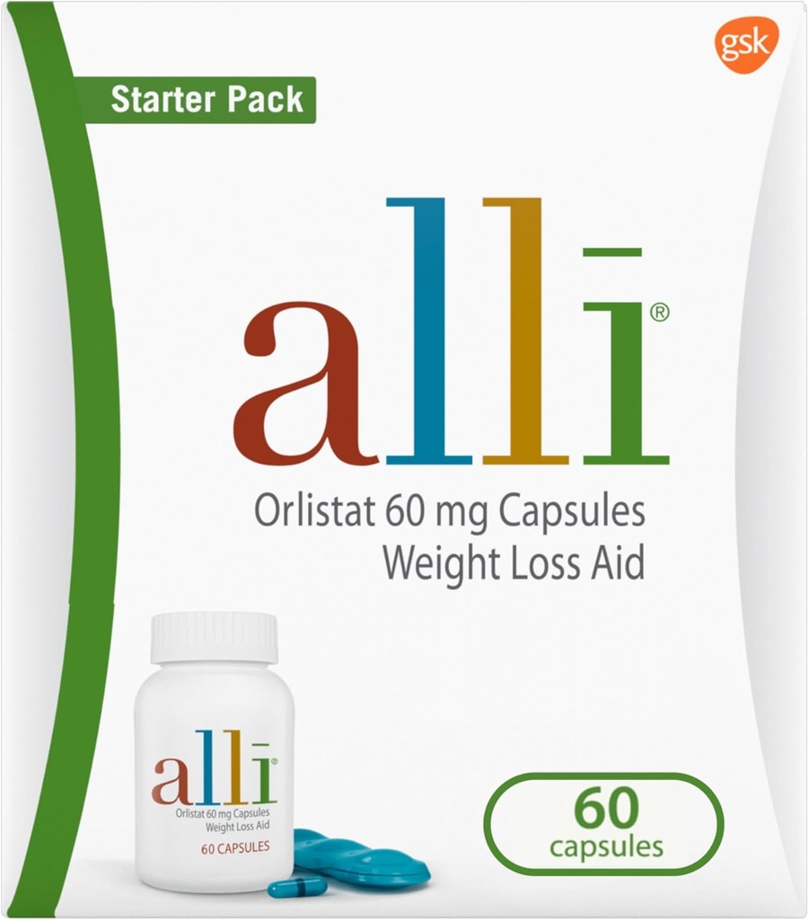 alli Diet Weight Loss Supplément pilules, Orlistat 60mg Capsules Starter Pack, Aide à la perte de poids non prescrit, 60 compte(Pack of 1)
