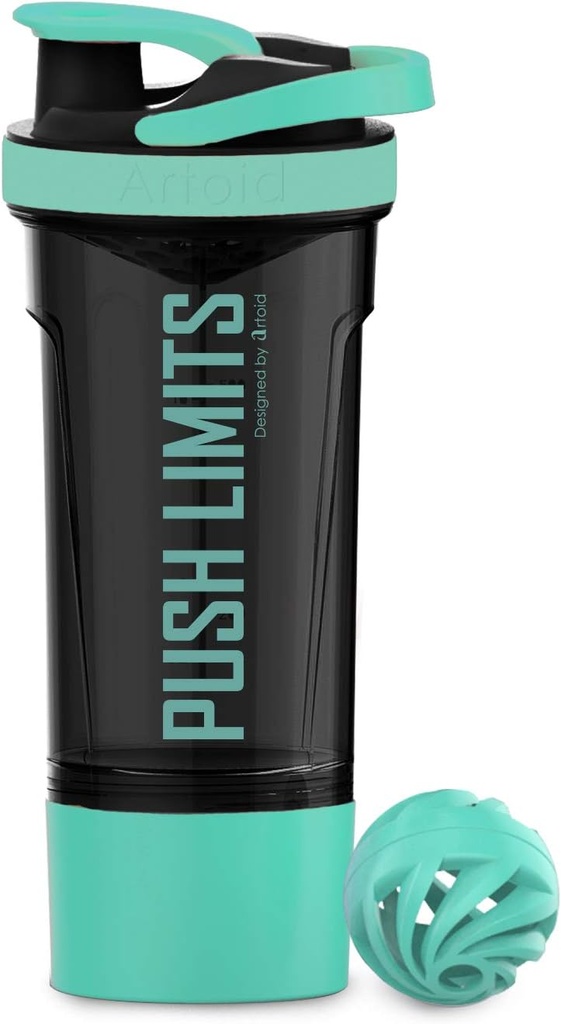 Artoid Mode 24-Ounce Protein Shaker Bottle, Dual Mixing Technology, BPA Free, Aqua Green/Black