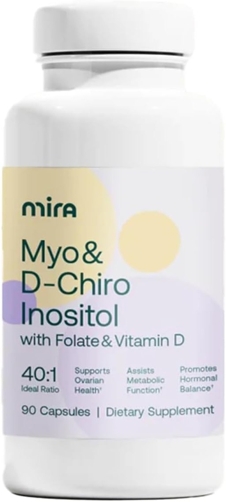 MIRA PCOS Supplement, Myo Inositol & D-Chiro Inositol 40:1 Ratio, Helps Promote Hormonal Balance and Support Ovarian Health & Metabolism, 90 Capsules (30 Servings), 1 Bottle