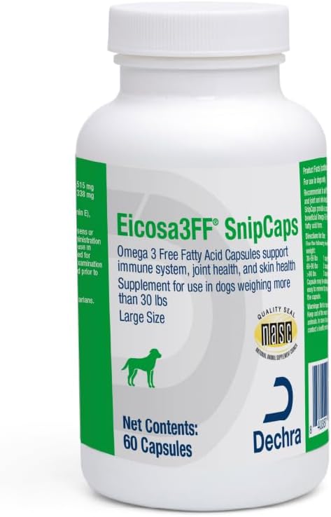 Eicosa3FF SnipCaps Omega 3 Capsules d'acide gras libres pour chiens - Grand, 60 ct
