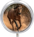 Pill Box 3 Compartment Medicine Pill Case Portable Round Pillbox Week Pill Holder Container for Vitamin Medicine Supplement A Brown Horse Small Pill Organizer