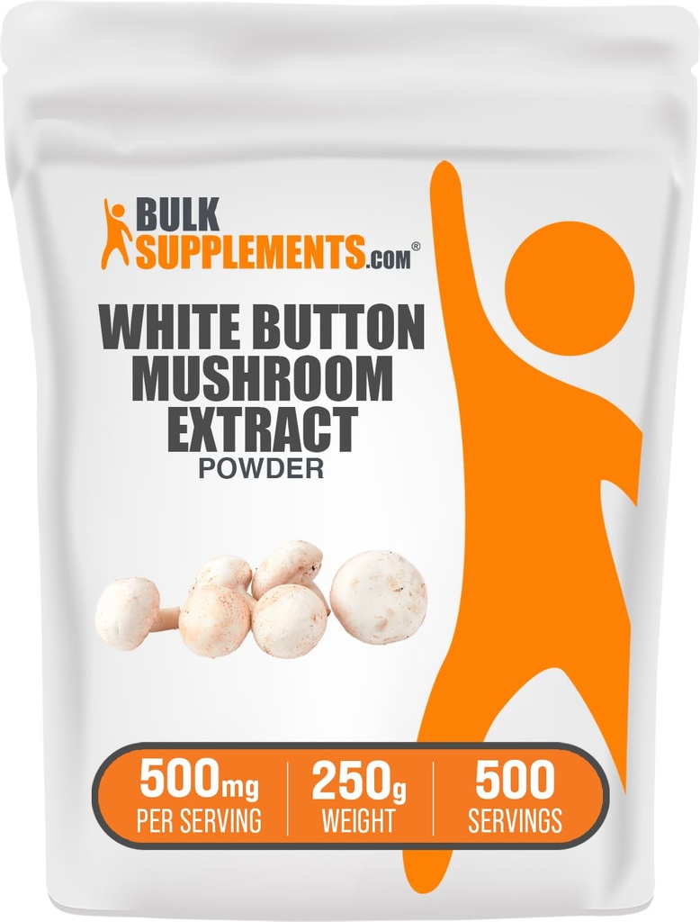 BulkSupplements.com Poudre d'extrait de champignons à bouton blanc - Supplément de champignons, Poudre de champignons Agaricus - Sans gluten, 500mg par portion, 250g (8,8 oz) (paquet de 1)