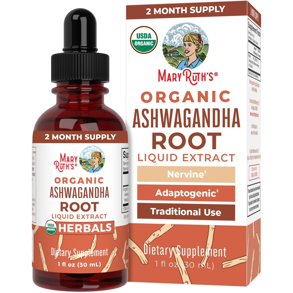 MaryRuth Organics Ashwagandha Racine de l'USDA Organic Ashwagandha Liquid Drops Relief, Natural Calm, Relaxation and Mood Support Supplement Adaptogenic, Nervine