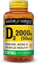 MASON NATURAL Vitamine D3 2 000 UI Ultra Strength, soutient la densité osseuse, la force et la santé immunitaire, 60 Softgels