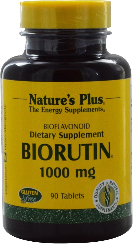 NaturesPlus Biorutin 1000 mg - 90 comprimés, boîte de 2 - Complexe Bioflavonoïde et Rutin - Soutient la fonction vasculaire et la circulation - Végétarien, Sans gluten - 180 portions totales