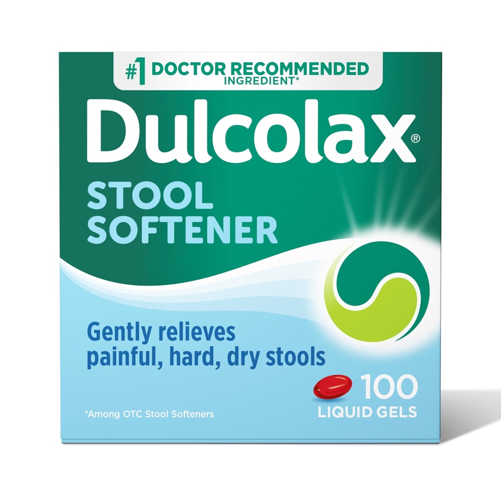 Dulcolax Stool Softener Capsules de gel liquide laxatif, Relief de constipation doux pour les tabourets durs, secs, Docusate Sodium 100 mg, 100 Compte