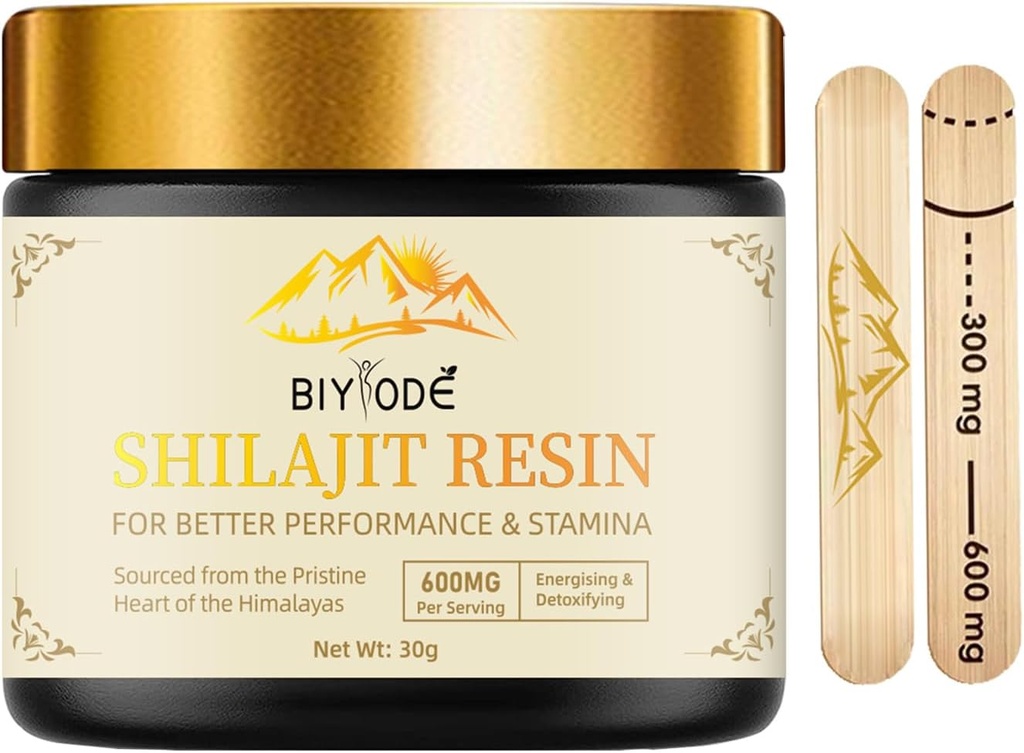 600mg Shilajit Himalayan Shilajit résine - Or pur Grade 100 % chilajit biologique avec acide fulvic et 85+ complexe minéral de traces pour l'énergie et l'immunisme Soutien pour les hommes et les femmes 30 Grams (1 Pcs)