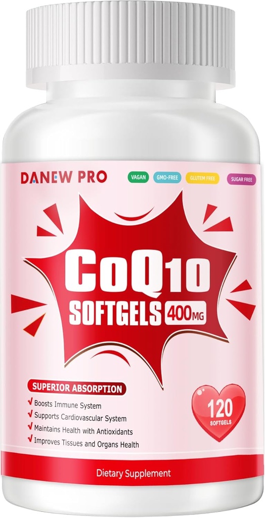 CoQ10-400mg-Softgels avec PQQ, BioPerine et Omega-3, Coenzyme Q10(Ubiquinone) Supplément pour haute absorption, puissant antioxydant, support coeur et production d'énergie, 120 portions