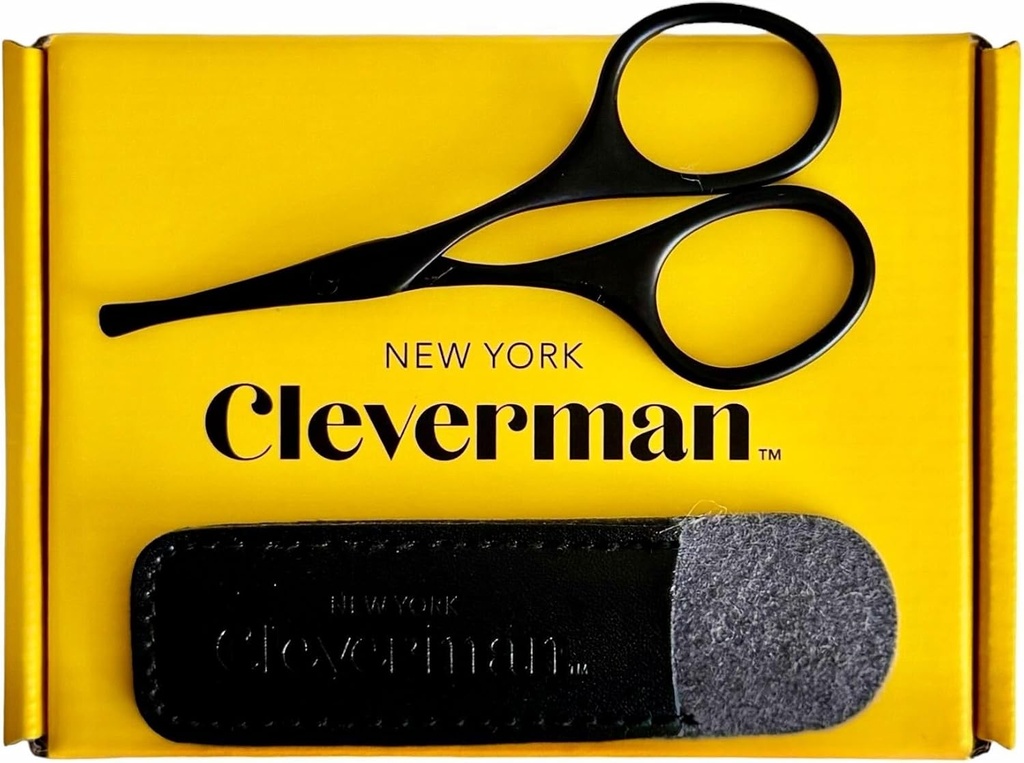 Ciseaux capillaires Cleverman Premium – Ciseaux capillaires professionnels, lames de sécurité courbées et conseils arrondis pour sourcils, moustache, barbe, cheveux d'oreille. Outils de grooming en acier inoxydable pour hommes