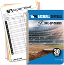 Cartes de lineup de baseball/softball – 16 cartes de format de livre de joueur pour 30 jeux – Flipbook Carbon Copy 4 Partie Form – Accessoires pratiques d'entraînement de baseball