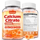Supplément de Citrate de Calcium Gommies pour Adulte - Citrate de Calcium sans sucre 1200 Mg avec Magnésium 300 Mg & Vitamine D3 - Suppléments de Calcium bio à croquer pour Femmes & Hommes