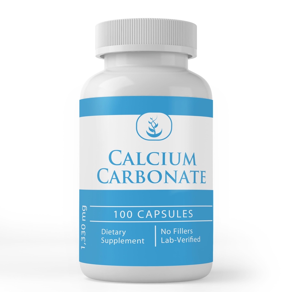 Ingrédients originaux purs Carbonate de calcium, (100 Capsules) Toujours pur, sans additifs ou remplisseurs, laboratoire vérifié