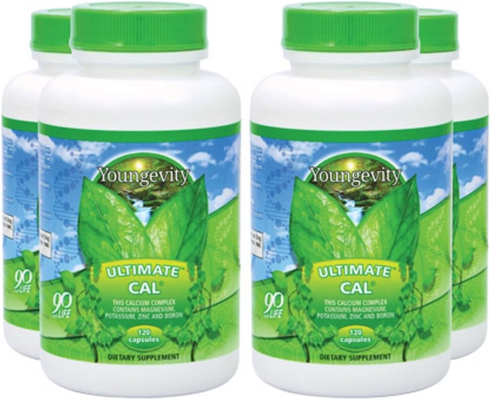 Youngevity Ultimate Cal - Calcium Magnesium Bone Health Supplement avec D-3, Zinc, Potassium, Boron - Très Absorbable - Immune et Joint & Ligament Support - 120 Capsules (Pack de 4)