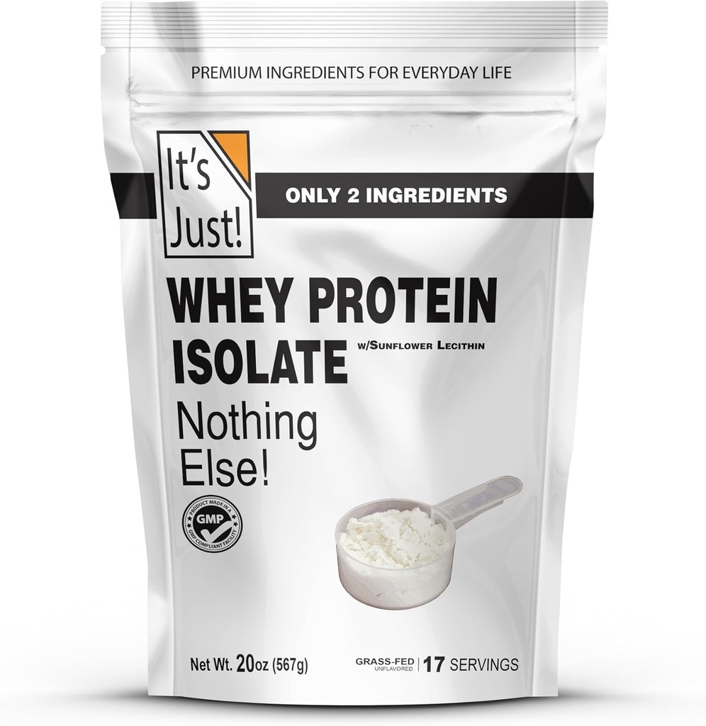 C'est juste! - Whey Protein Isolate, Ultra Premium Grass-Fed, Non aromatisé, Fabriqué aux États-Unis, Pure 90% Protéine, seulement 1g de glucides, Pas de sucre ajouté (1.25 Livre)
